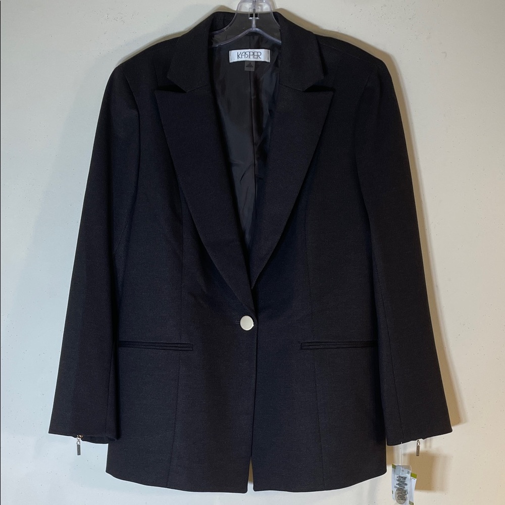 NWT. KASPER Chocolate Combo Classic Single Breast Zipper Cuff Blazer. 14 - Picture 2 of 14